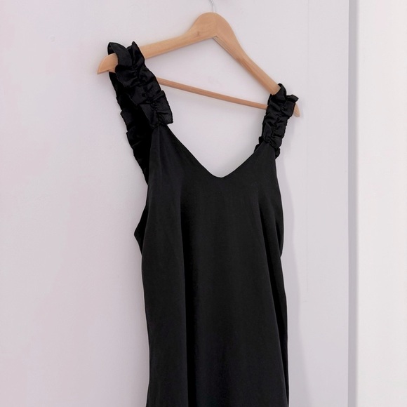 Saiph black linen maxi dress with ruffle straps - Medium NWT - Picture 5 of 8